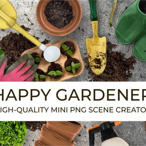 Creatore di scene del giardiniere Creatore di scene botaniche Oggetti di scena per il giardinaggio Oggetti per il giardinaggio Giardinaggio Flat Lay Giardinaggio Clipart Giardinaggio Mockup