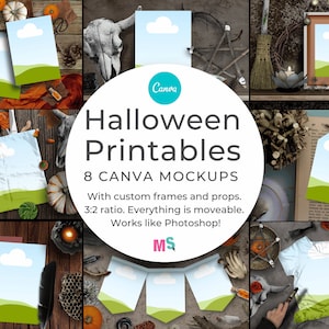 Halloween Mockups for Printables Canva Template Styled Halloween Mockups Etsy Listing Wall Art Surface Pattern Seamless Pattern Textile
