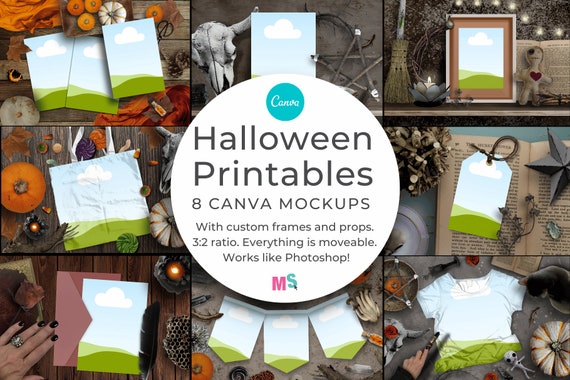 Halloween Mockups for Printables Canva Template Styled Halloween Mockups Etsy Listing Wall Art Surface Pattern Seamless Pattern Textile