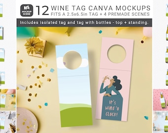 Weinanhänger Mockup 2,5x6,5 Zoll mit 1,5 Zoll Flaschenhalsloch Event Verpackung Etikett Geschenkanhänger Branded Card Printable MockUp