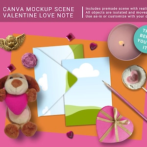 Card and Envelope Mockup for Canva 5x7 Printable Mock Up for greeting and gifting with envelope mock-up customisable with props