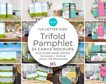 Trifold Pamphlet Mockup for Canva US Letter Brochure Works Like Photoshop Design Flyer Realty Hospitality Education Medical Travel Finance