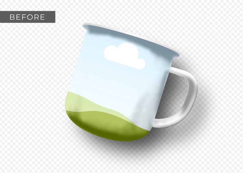 Enamel Coffee Mug Mockup - Canva Template featuring custom clip frames, fully editable drag-and-drop objects. Works like Photoshop! Display image shows single mug mockup top view before a design is added to the clip frame.