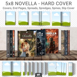 5x8 Novella Mockup for Canva, Hard Cover with End Papers, Spredges, Spines, and Slip Covers - for Book Designers, Authors, Publishers
