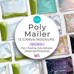 Poly Mailer Mockup Canva Template 10x13 inch Mailer Bag Mockup for Canva Shipping Envelope Mockup Works Like Photoshop