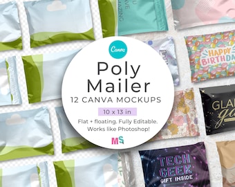 Poly Mailer Mockup Canva Template 10x13 inch Mailer Bag Mockup for Canva Shipping Envelope Mockup Works Like Photoshop