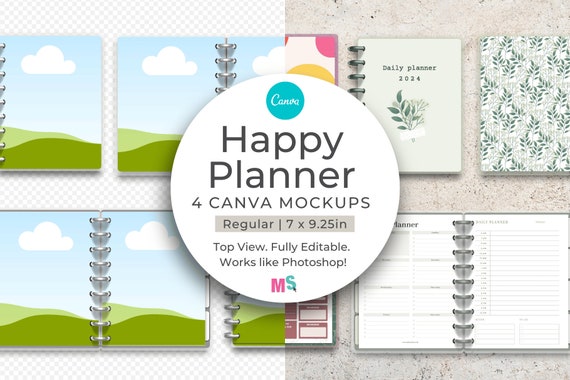 Classic Planner Smart Mockup Canva Template 7x9 Disc Bound Laminated Notebook Diary HP Digital 8 Ring Cover Open Pages Editable Customisable