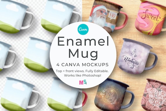 Enamel Coffee Mug Canva Smart Mockup for Camping Boho and Rustic Cup Patterns and Designs and Sublimation Printing Drag and Drop Customize