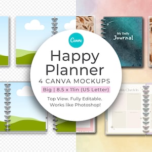 Big Disc Bound Planner Canva Mockup Template 8.5 x 11 US Letter Laminated Notebook Diary HP Digital Ring Bound Cover Open Pages Editable