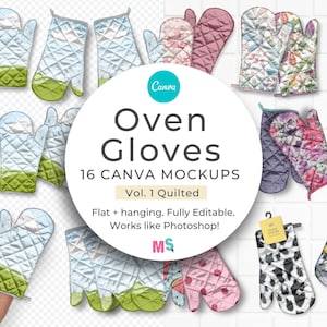 Oven Glove Mockup for Canva Quilted Mitts Baking Gloves Kitchen Gloves Seamless Surface Pattern Textile Fabric Material Works like Photoshop