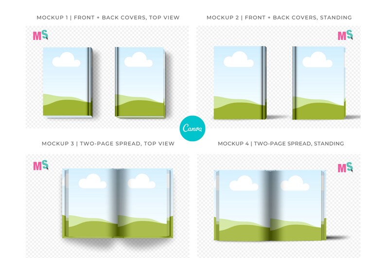 Book Mockup Kit Canva Template Amazon KDP Hard Cover Front Back With