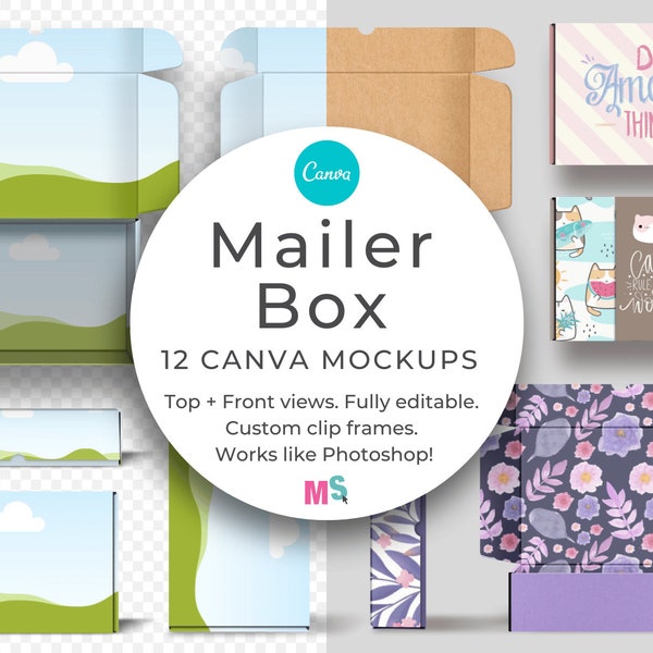 Mailer Box Mockup Canva Template Canva Mockup Canva Mailer Box Mockup Postage Box Mockup Shipping Box Mockup Canva Works Like Photoshop