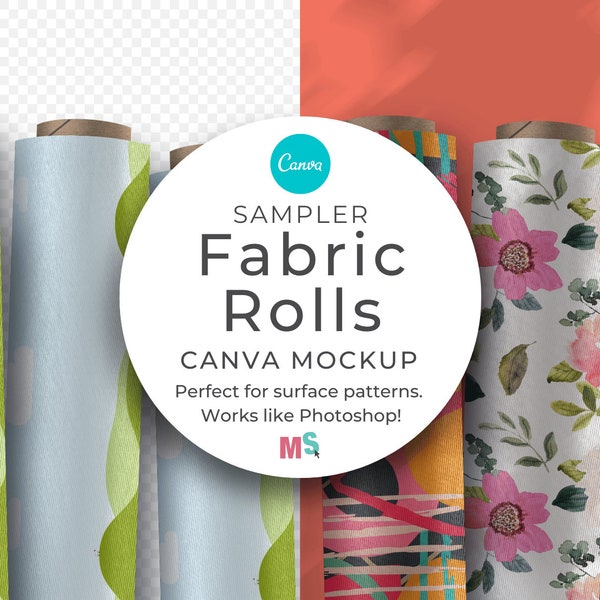 Fabric Rolls Mockup for Canva Textile Mockups Canva Surface Pattern Mockups Canva Fabric Design Mockups Works Like Photoshop