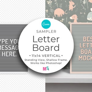 Modelo de Canva para maquete de quadro de letras 11x14 Amostrador em pé Retrato Vertical Canva Placa de sinalização Maquete de quadro de texto Exibição de citação do Canva