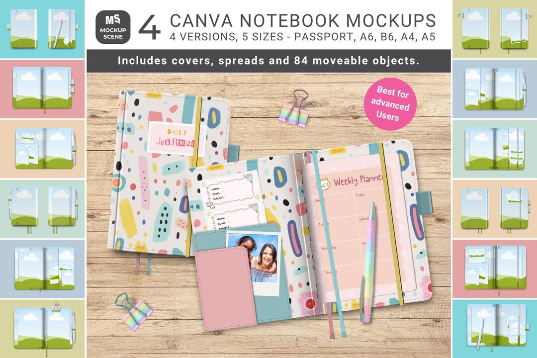 Assorted Notebooks Canva Smart Mockup Set for Cover, Planner, Worksheet ...