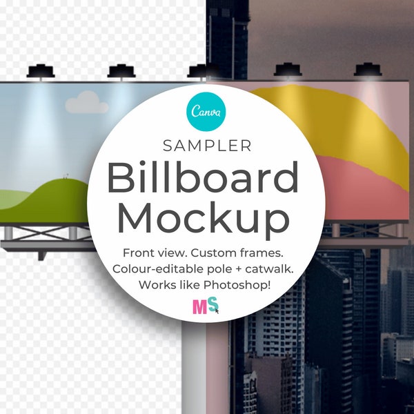 Night Time Billboard Mockup for Canva Sampler Template Hoarding Mockup Banner Mockup Flag Street Sign Road Sign Works Like Photoshop