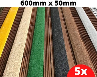 5 bandes de terrasse antidérapantes 600 mm x 50 mm avec trous pré-percés et vis GRATUITES pour une installation facile