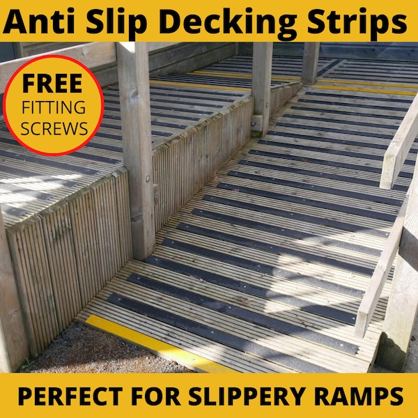 Anti Slip Strips for Ramps, Decking, Stairs, Garden, Jettys - All SIZES & COLOURS with Pre drilled holes - Can be cut to size FREE of charge