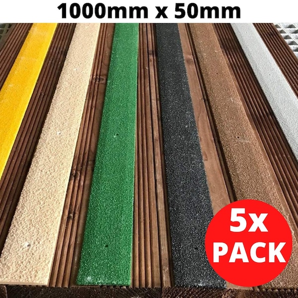 5 bandes de terrasse antidérapantes 1000 mm x 50 mm avec trous pré-percés et vis GRATUITES pour une installation facile