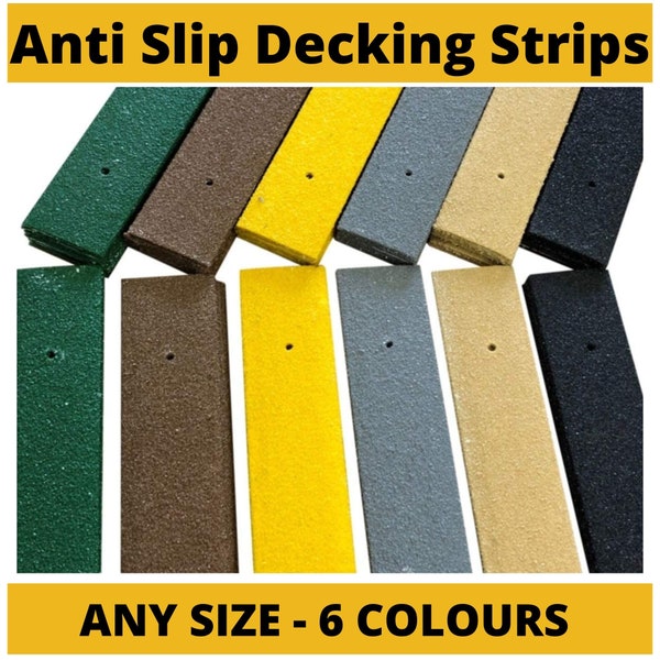 Non Slip Strips for Dangerous Slippery Decking, Stairs, Garden, Jettys - All SIZES & COLOURS with Pre drilled holes - FREE Anti Rust Screws