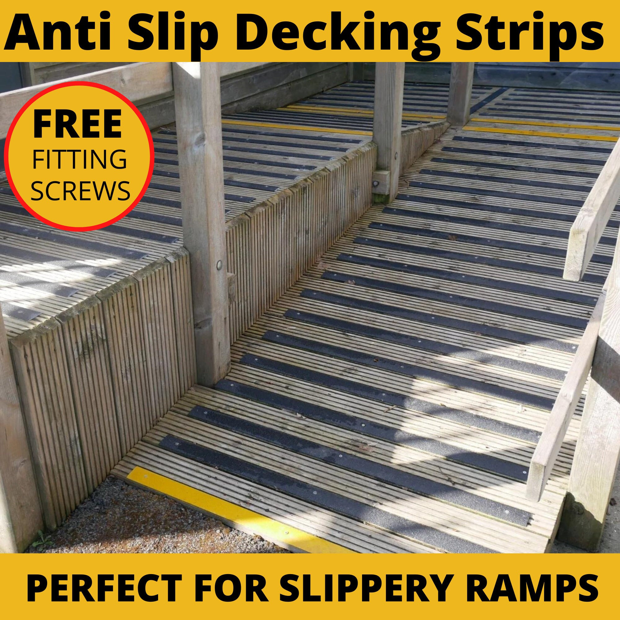 Anti Slip Strips for Ramps, Decking, Stairs, Garden, Jettys All SIZES