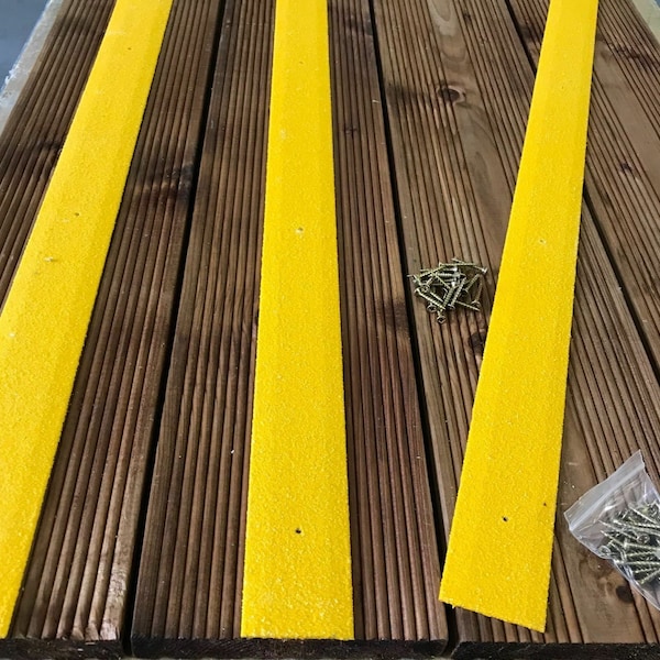 Yellow Decking Strips Non Slip 1200mm x 50mm with Pre drilled holes and FREE Screws for Easy Installation