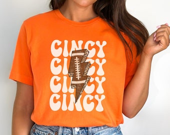 Cincy Football Shirt, Burrow Shirt, Retro Cincinnati Tshirt, Womens Bengals Shirt, Sunday Football, Gift for Cincy Fan, Retro Football Shirt