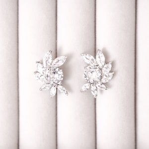 CZ Stud Floral Earrings, Wedding Floral Earrings, Cubic Zirconia Wedding Earrings, Bridal Earrings, Wedding Jewelry, Stud Earrings