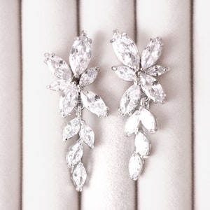 Bridal Earrings, CZ Earrings, CZ Bridal Earrings, Bridesmaid Earrings, Cubic Zirconia Earrings, Tear Drop Earrings, Bridal Dangle Earrings