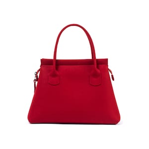 Red color tote bag, elegant women bag, Classic office bag, Merino wool felt handbag, gift for woman