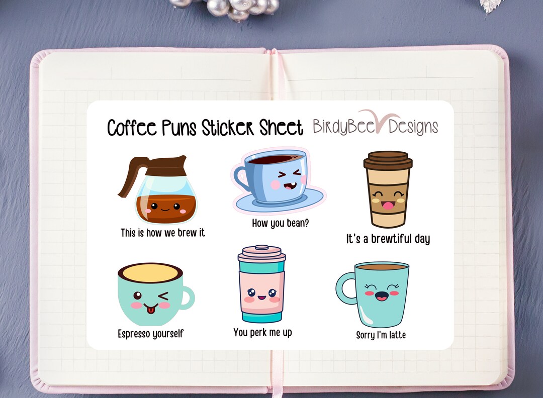 Coffee Puns Sticker Sheet, Coffee Sticker Pack, Gift for Coffee Drinker, Coffee Lover Gift for