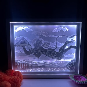 Hanuman Color Changing Light Shadowbox - Hanuman Chalisa, Hindu, South Asian, Gift, Housewarming