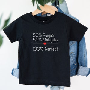 Customized 100% Perfect Roots, Black Shirt Heritage Bodysuit, Shirt, baby shower, gifts, Indian, Desi, Pakistani, Shirt, personalized