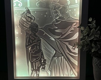 Mahant Swami Maharaj Color Changing Lightbox Shadowbox - BAPS, Swaminarayan, South Asian, Gift, Housewarming