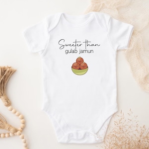 Sweeter than gulab jamun Baby Bodysuit/Tee - Bollywood, baby shower, gifts, Indian, Desi, Pakistani, Bodysuit, South Asian Food, Dessert