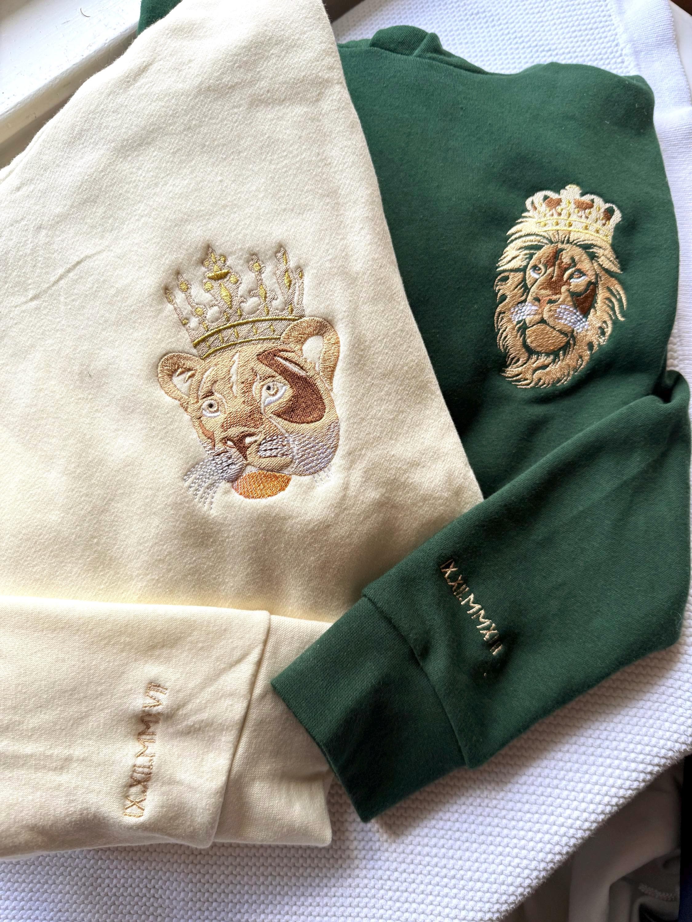 Sher/Sherni Hoodie or Sweatshirt w roman numeral sleeve | |Embroidered Wedding Gift | South Asian | Honeymoon Shirt | Punjabi Couple | Lion