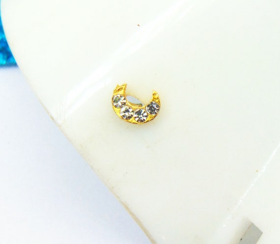 14K Semi-Solid Gold CZ J-Hoop L-Shape Nose Stud - 22G 3/8