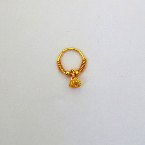 Anello al naso pendente a corona, perno al naso, anello al naso indiano placcato in oro 22K, gioielli per piercing, perno per naso e orecchie da donna