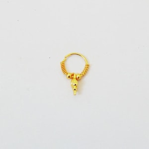 22KゴールドメッキCZインディアンノーズリング：フープダングルボディピアス