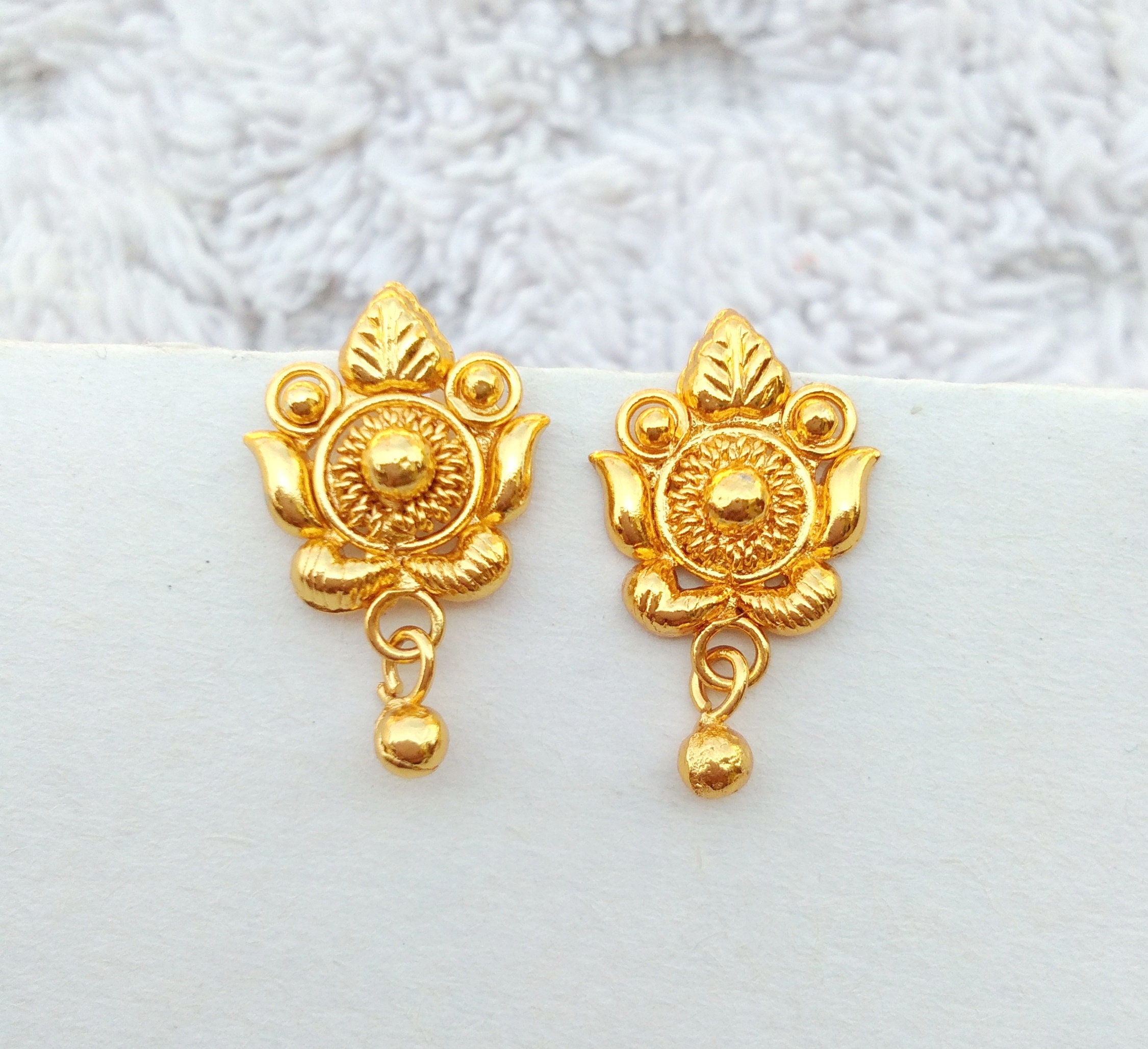 Small Size Gold Plated White Pink Stones Indian Earrings Ear studs