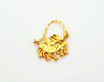 22k Gold Plated Indian Nose Ring: CZ Wedding Nathni