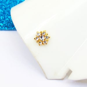 22k Gold Plated Floral Nose Ring: CZ Indian Screw Stud