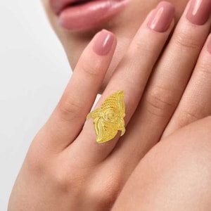 24K Gold Plated Indian Ring: Brass Wedding Statement Ring