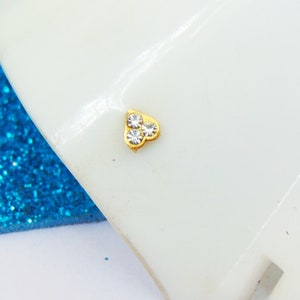 22K Gold Plated Heart Nose Ring: Indian Diamond Stud (20 Gauge)