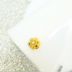 22K Gold Plated Floral Nose Stud: Indian Brass Nose Ring