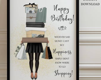 Regalo de dinero imprimible para cumpleaños, idea de regalo en efectivo para hija, mamá, mejor amiga, regalo de compras de feliz cumpleaños, dinero o soporte para tarjetas de regalo