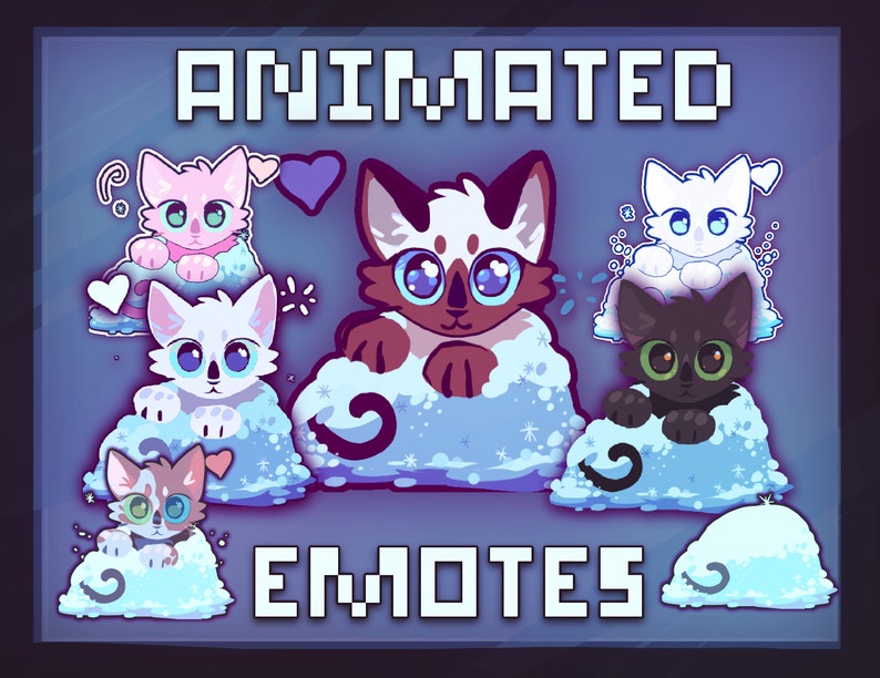 6 ANIMATED Emotes Bundle Cat Pack - Winter Snow Kitty - Love Heart ...