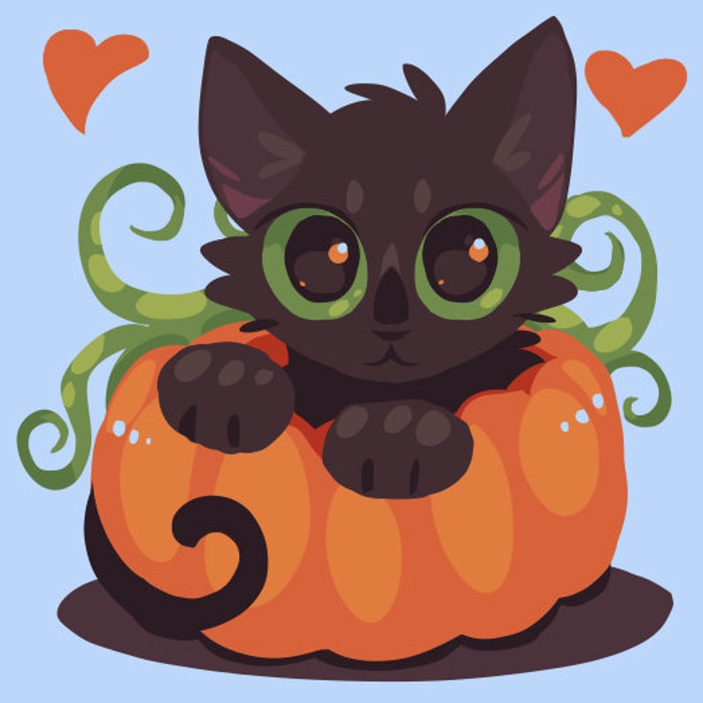 Animated Digital Emote Black Halloween Pumpkin Cat Love Hearttwitch Emotes, Digital Discord