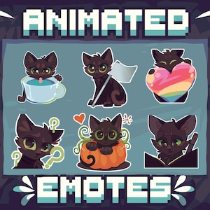 Animated Emote BUNDLE - 6 Black Cats - Twitch Emotes Pack, Kitty Discord Emojis, ANIMATED + STATIC