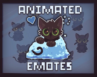 Animated Emote - Black Cat Winter Snow Kitty Cold Love Heart - Twitch Emotes, Discord Emoji, Sticker Gifs, Animated + Static